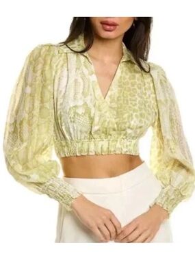 All Saints Clara Noche Graphic Print Cropped Recycled Polyester Top us size 2